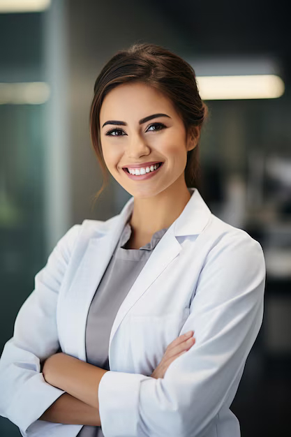 portrait-smiling-beautiful-female-dentist-standing-with-arms-crossed-her-dental-clinic